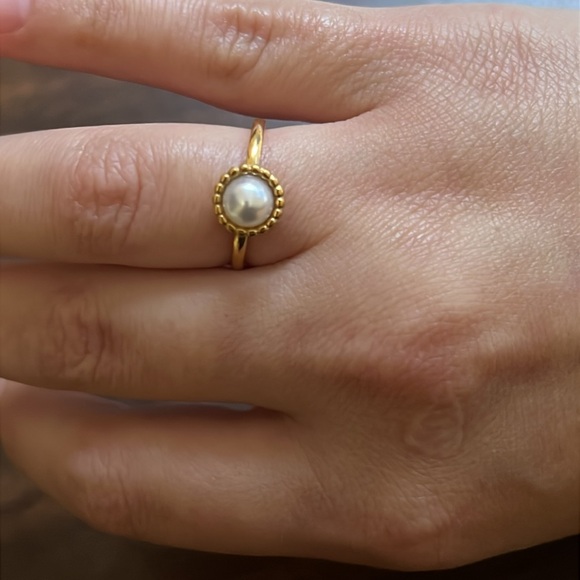 Gold plated stainless steel pearl ring - Picture 2 of 3